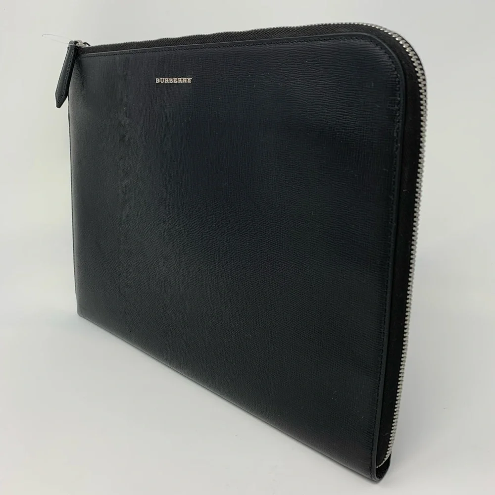 Burberry Embossed Leather Zip Around Leather Envelope Pouch for Men